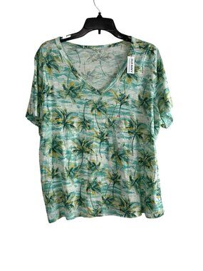 Old Navy Shirt Adult Size XL Everywear Green Floral Hawaiian Short Sleeve NEW